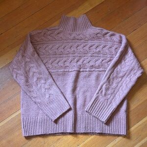 Elegant Pink Cable Knit Turtleneck Sweater
